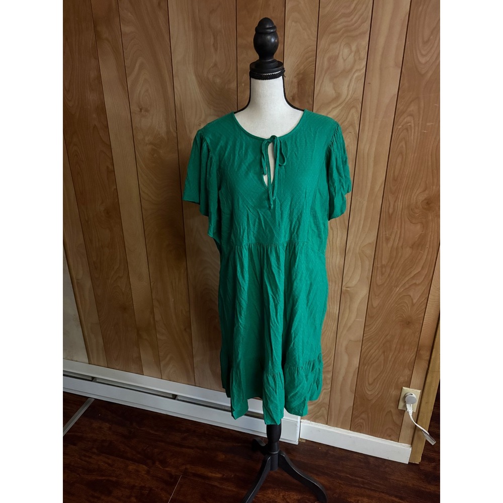 Knox Rose Green Tiered Babydoll Dress Short Flutter Sleeve Keyhole Neck Large